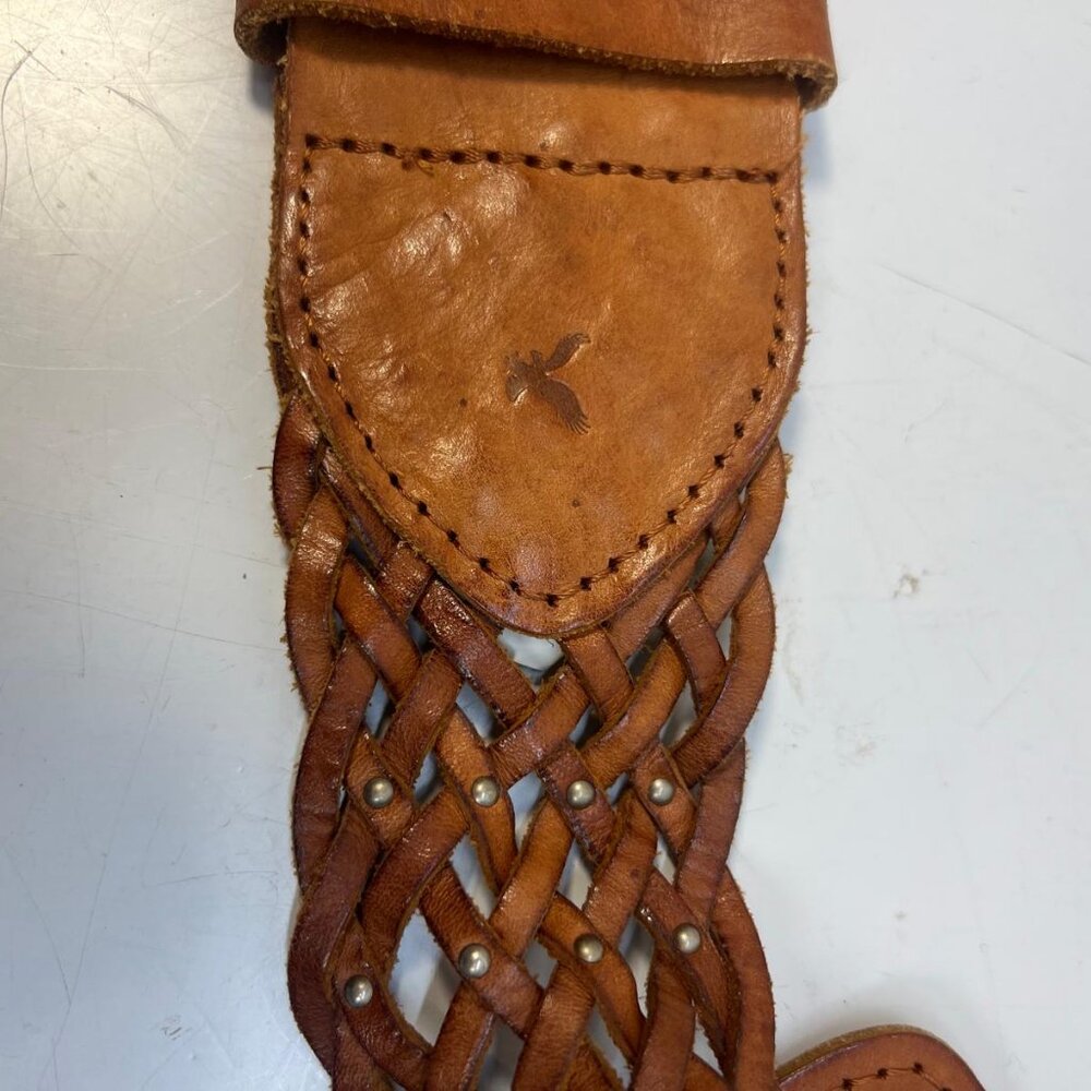 Women's Vintage Brown Woven Leather Belt Handmade Boho Western Hand Braided - Picture 6 of 6